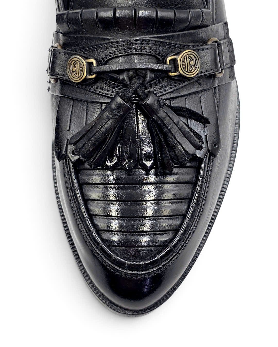  |SIZE 39| GIORGIO BRUTINI 824-6054 BLACK KILTIE APRON TASSEL LOAFER AY39-8596 