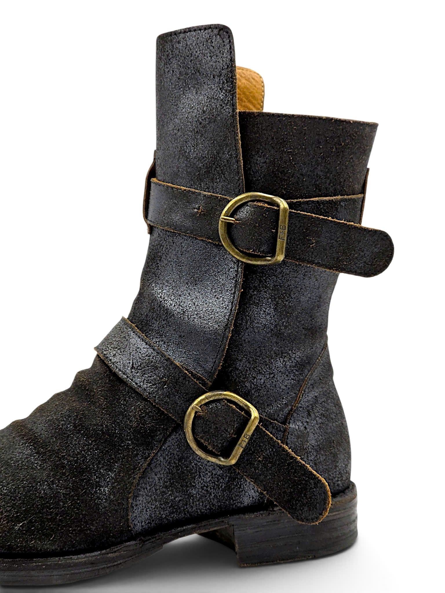  |SIZE 39| FIORENTINI + BAKER ETERNITY 713 BLACK WAXED SUEDE TALL ANKLE BIKER BOOT Z39-8374 