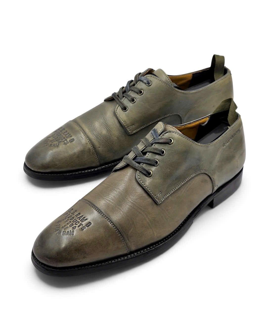  |SIZE 41| G-STAR RAW GS12300/066 DISTRESSED OLIVE TYPOGRAPHY CAP-TOE DERBY SHOES Z41-8573 