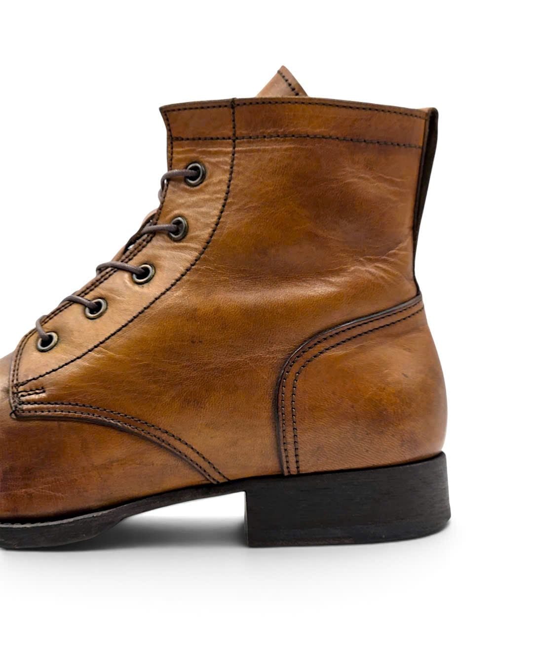  |SIZE 42| MOMA VINTAGE LIGHT BROWN FUR-LINED PLAIN-TOE LACE-UP BOOT Z42-8541 