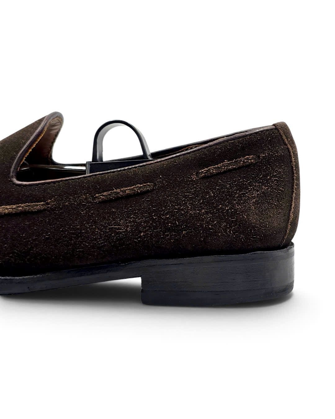 |SIZE 38.5| UNION IMPERIAL UNIVERSAL LANGUAGE DARK BROWN SUEDE APRON TASSEL LOAFER AY38.5-8597 