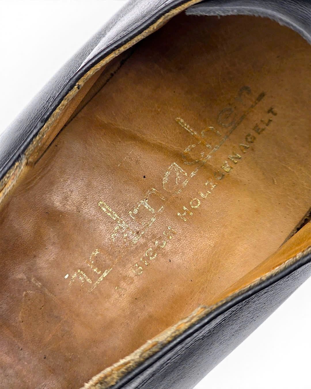  |SIZE 39| HANDMACHER BY KARL REICHL MODEL 28 BLACK APRON SLIT-TOE DERBY SHOES AY39-8571 