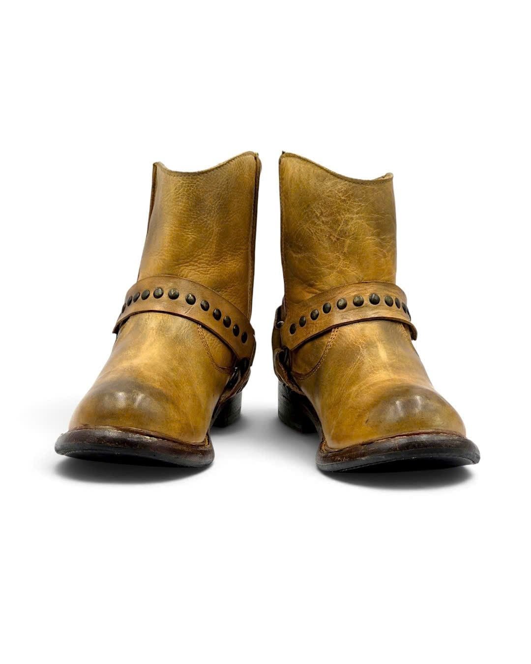  |SIZE 38| BED|STÜ EXETER DISTRESSED TAN STUDS HARNESS BOOT Z38-8578 