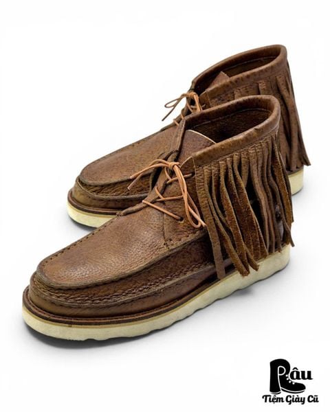  |SIZE 38.5| G.O.A BROWN FRINGE MOCCASIN 3-EYE BOOT Z38.5-8482 