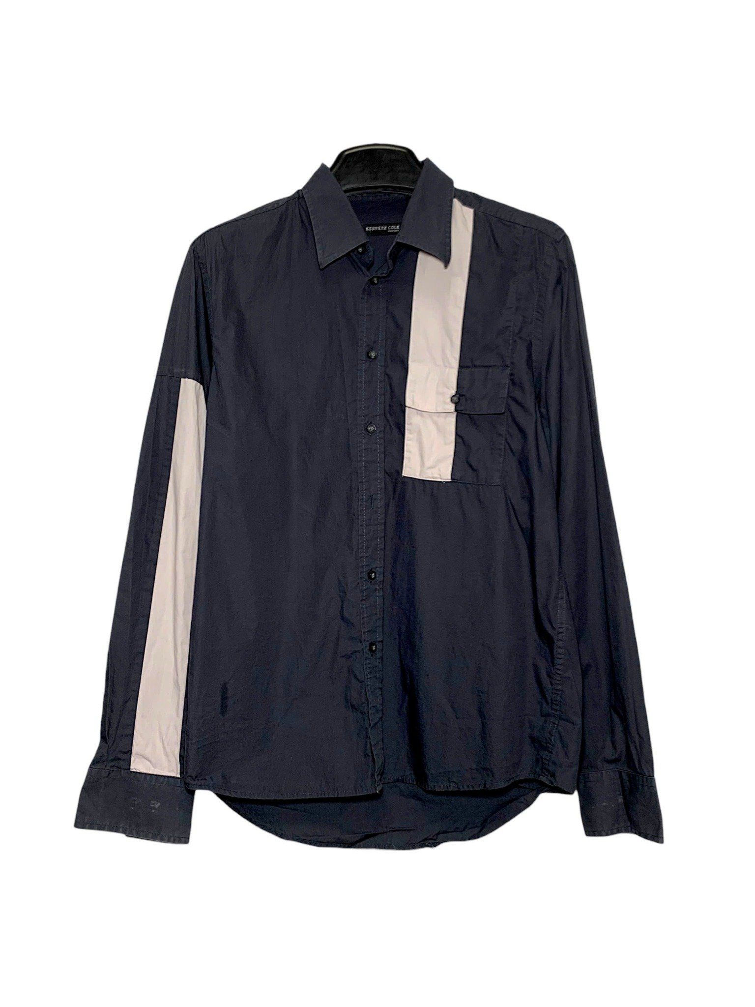  |SIZE M| KENNETH COLE POCKET PATCHWORK BUTTON UP LONG SLEEVE SHIRT AOM-7270 