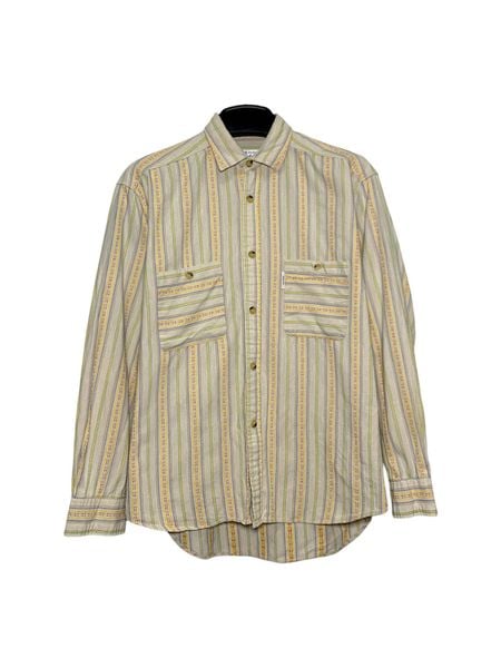  |SIZE L| ASTRAY CREAM MULTI-POCKET STRIPED BUTTON UP LONG SLEEVE SHIRT AOL-7128 