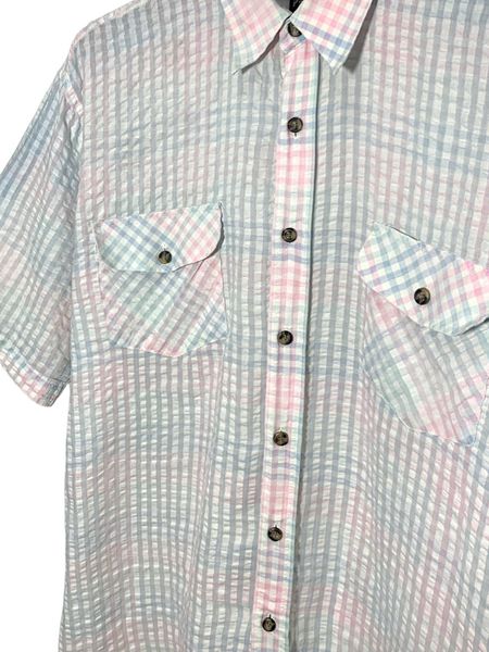  |SIZE XL| PEPE-INN TEXTURED PASTEL CHECKED SHORT SLEEVE SHIRT AOXL-7131 