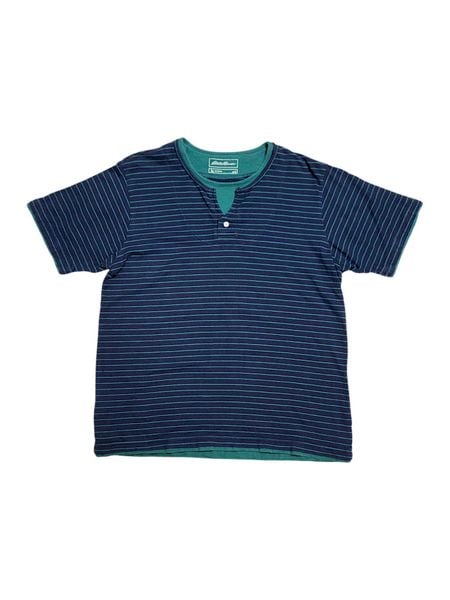  |SIZE L| EDDIER BAUER STRIPED HENLEY T-SHIRT AOL-6990 