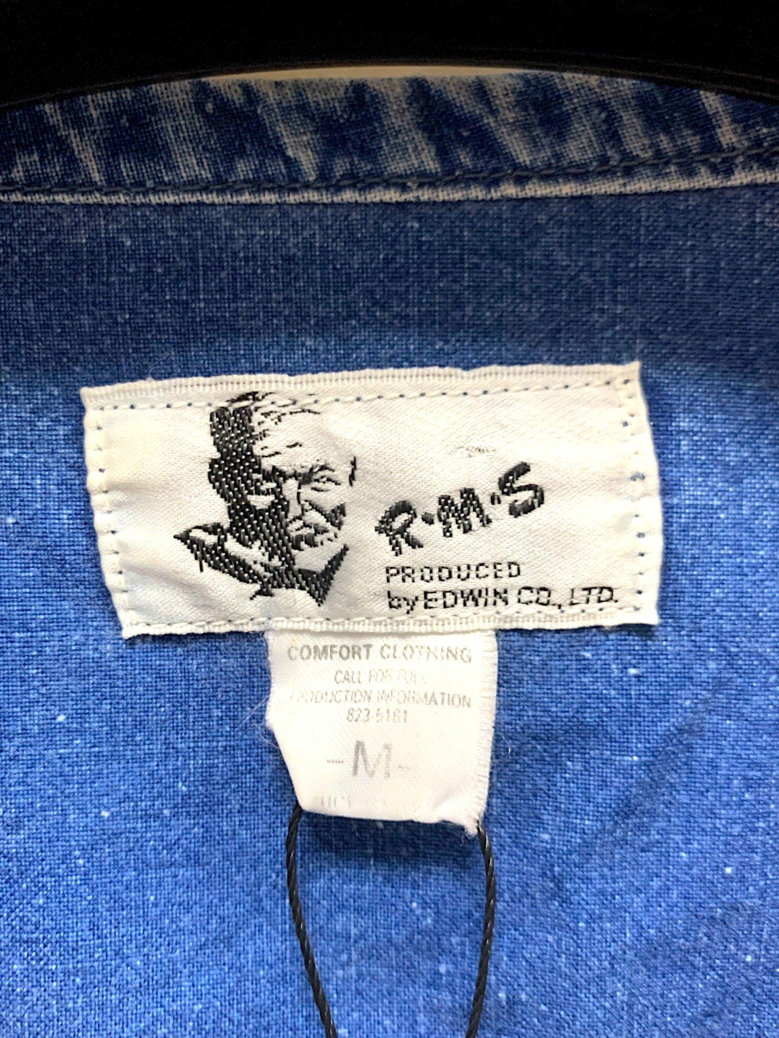  |SIZE L| EDWIN R.M.S NONE COLARLESS DOUBLE POCKET ZIP UP DENIM JACKET AOL-7378 