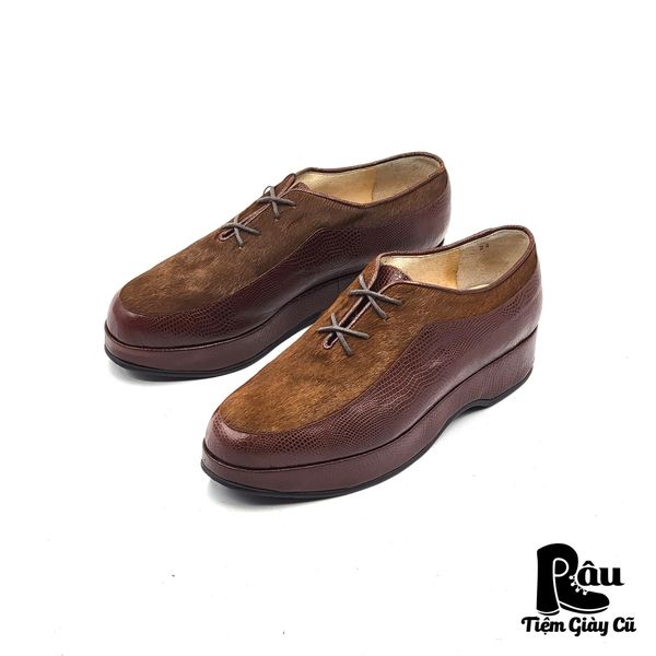  |SIZE 38| TRUNK BY HIROKO KOSHINO VINTAGE HAIR-ON LIZARD PATTERN HYBRID LACE-UP SHOES Z38-7027 