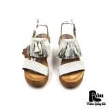  |SIZE 37.5| A.S. 98 LIGHT GRAY FANIA TASSEL WEDGE SANDALS Z37.5-7028 