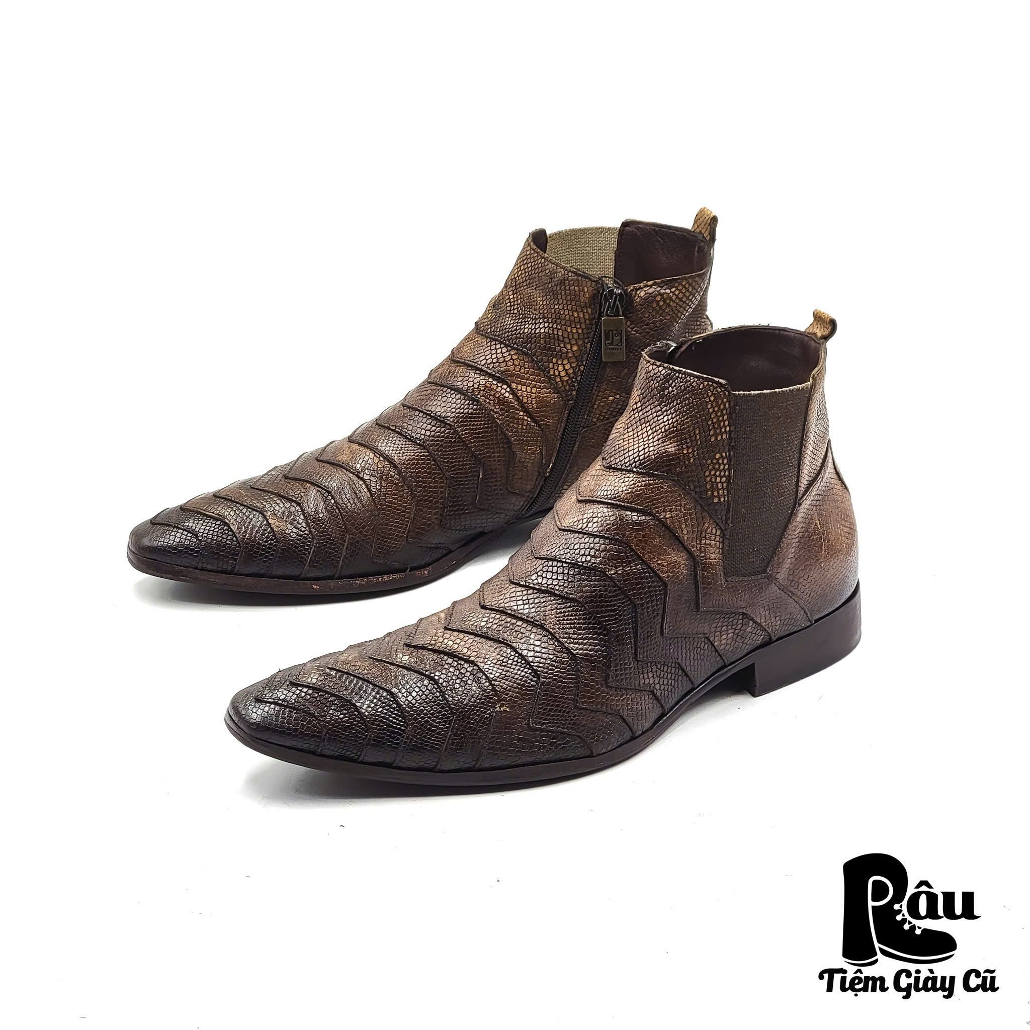  |SIZE 42| JO GHOST MTO ITALIAN V-LAYERED LIZARD PATTERN SIDE-ZIP DRESS BOOT Z42-7031 