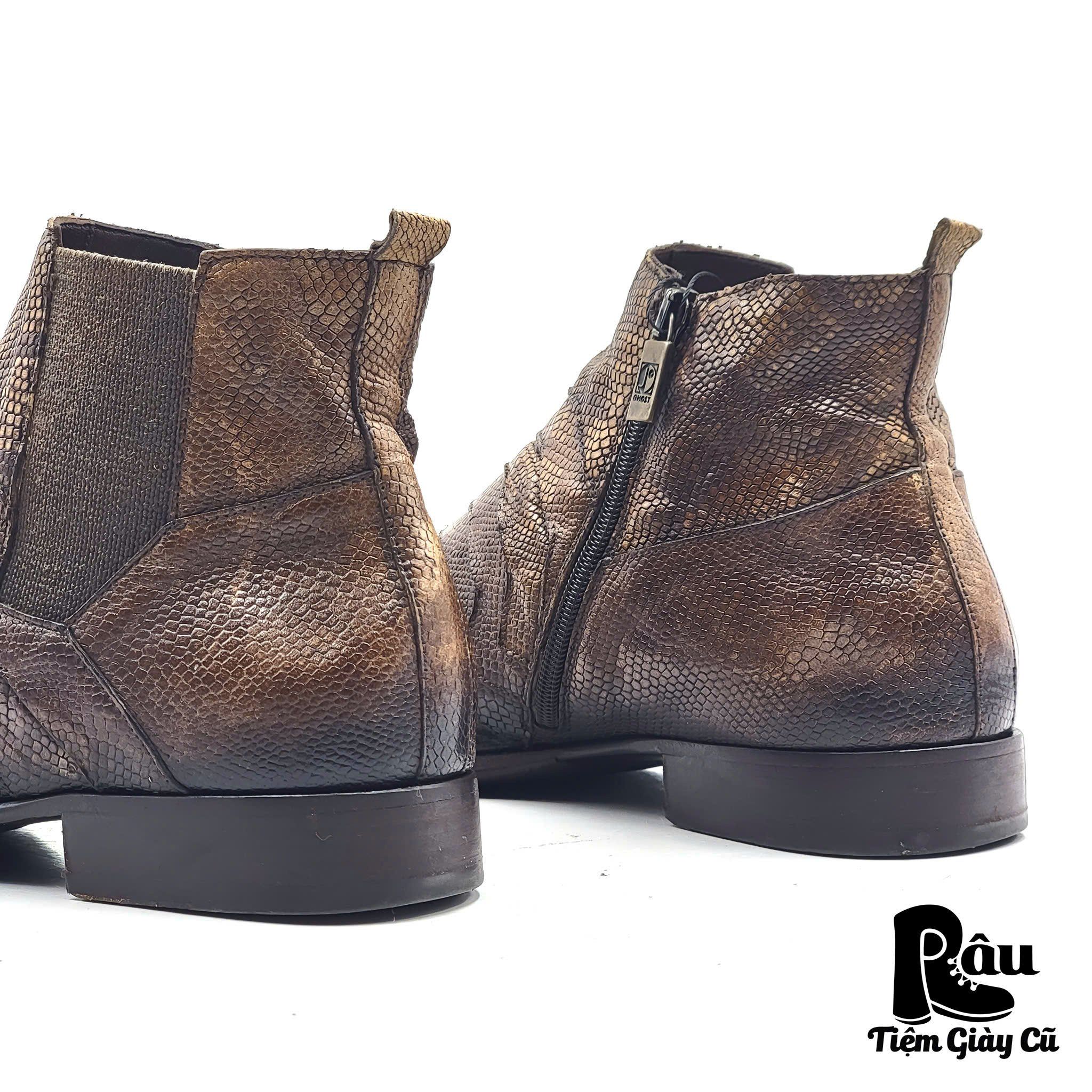  |SIZE 42| JO GHOST MTO ITALIAN V-LAYERED LIZARD PATTERN SIDE-ZIP DRESS BOOT Z42-7031 