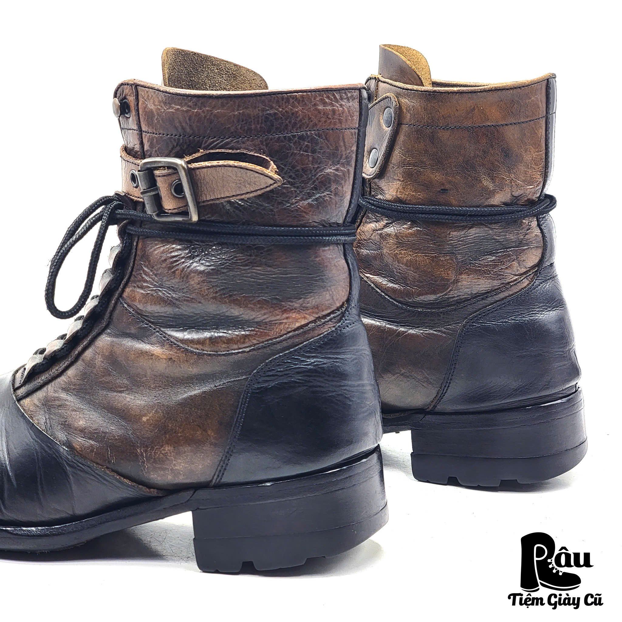  |SIZE 39| ALFREDO BANNISTER TWO-TONE DISTRESSED LACE-UP BOOT AT39-7342 