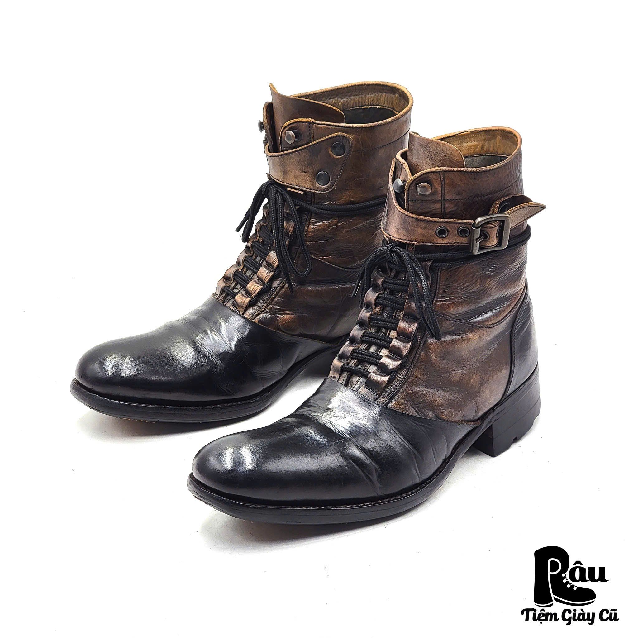  |SIZE 39| ALFREDO BANNISTER TWO-TONE DISTRESSED LACE-UP BOOT AT39-7342 