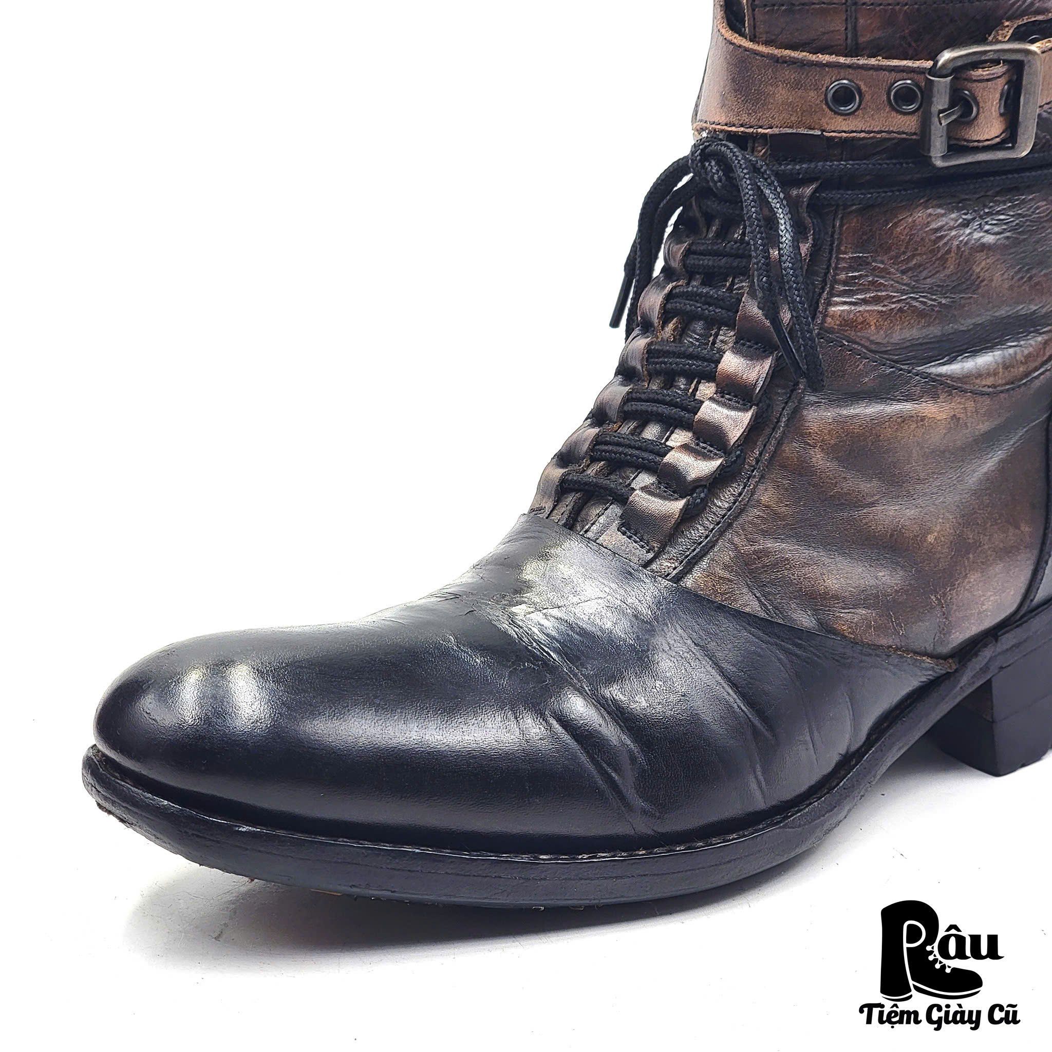  |SIZE 39| ALFREDO BANNISTER TWO-TONE DISTRESSED LACE-UP BOOT AT39-7342 