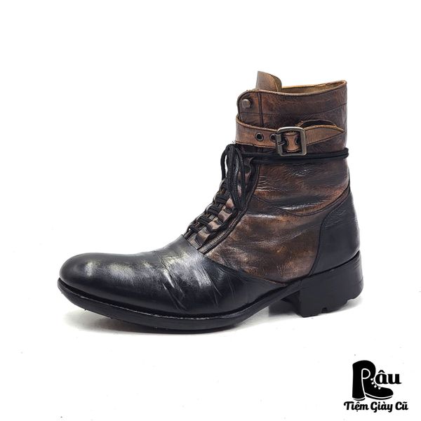  |SIZE 39| ALFREDO BANNISTER TWO-TONE DISTRESSED LACE-UP BOOT AT39-7342 