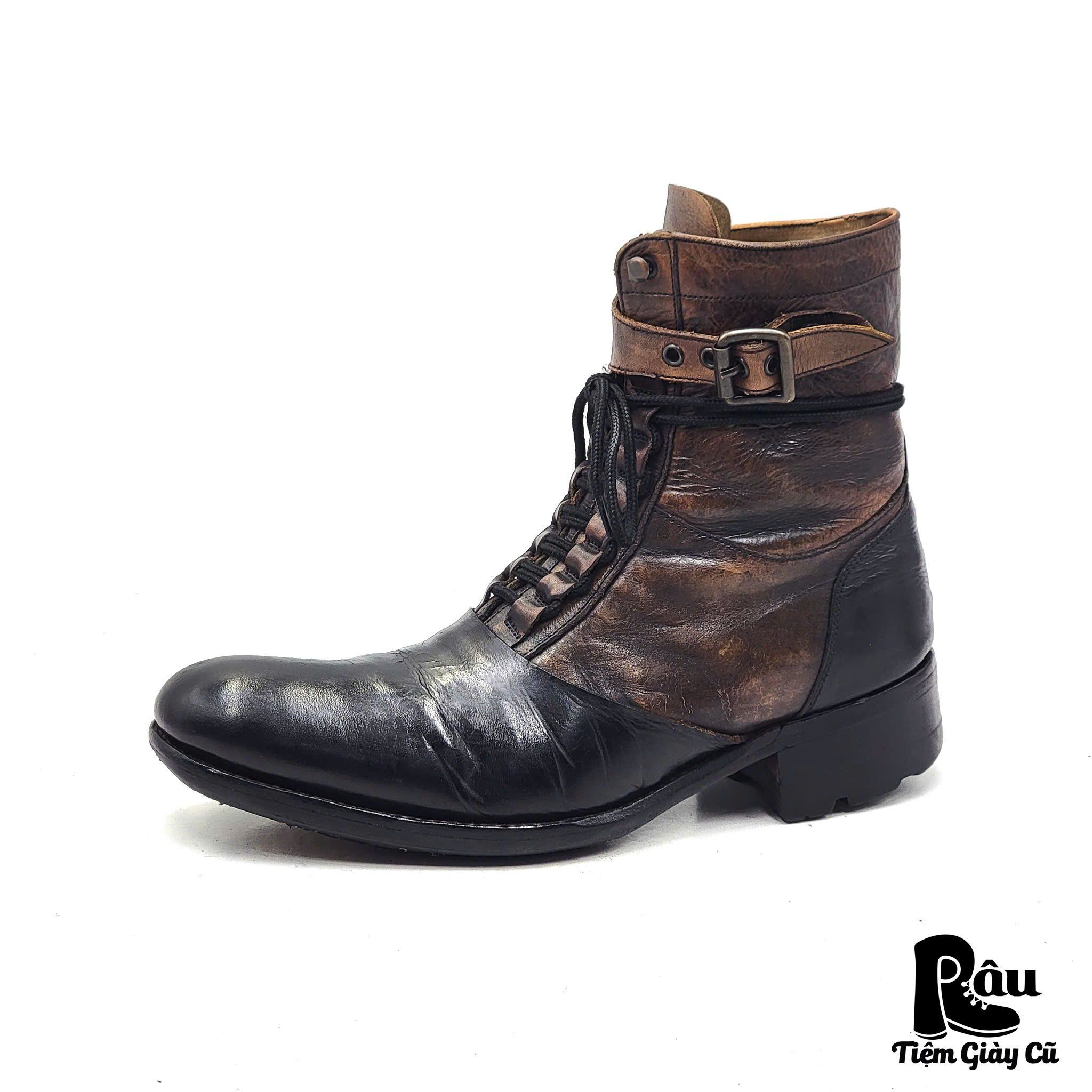  |SIZE 39| ALFREDO BANNISTER TWO-TONE DISTRESSED LACE-UP BOOT AT39-7342 