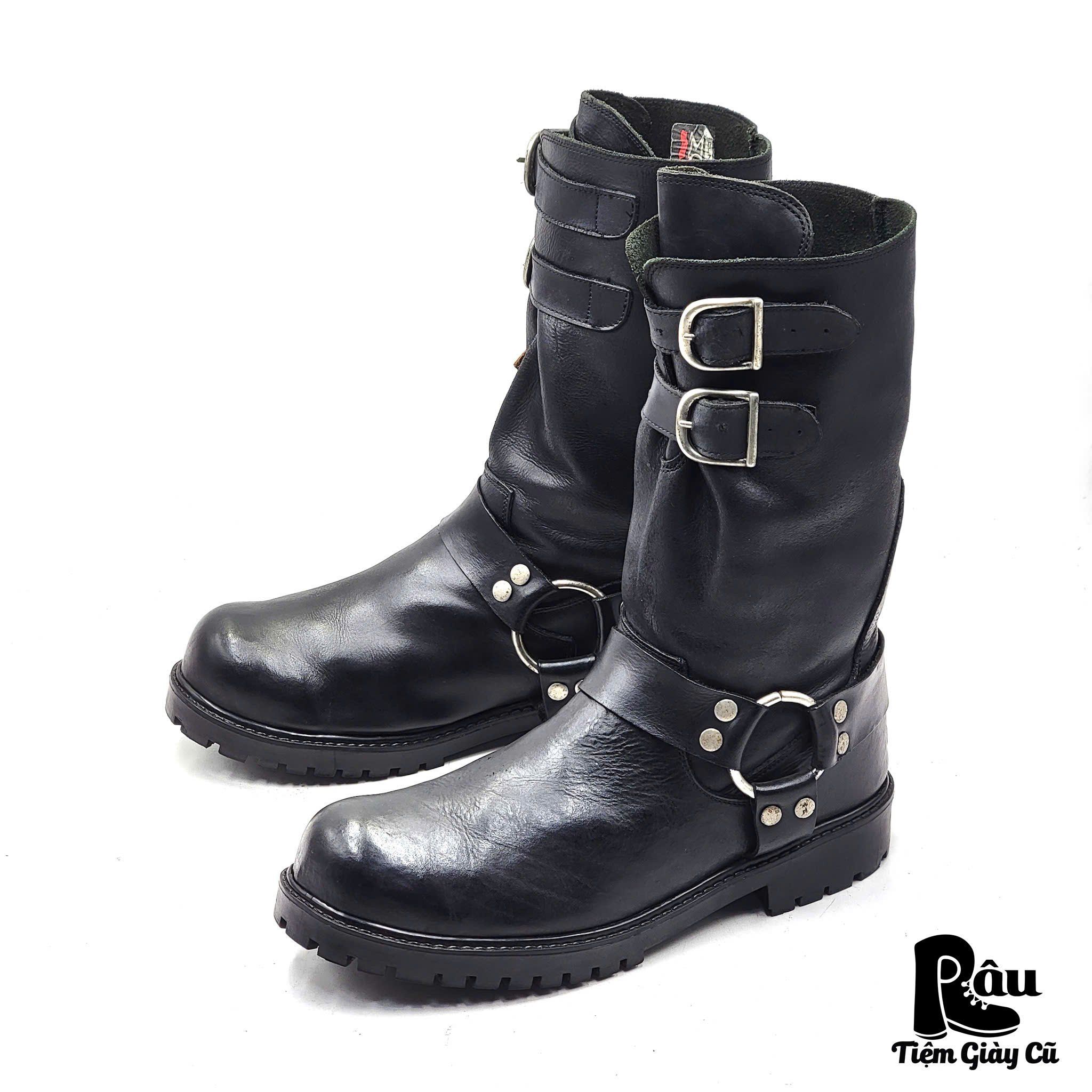  |SIZE 40| MODA DE ESPANA DOUBLE BUCKLE BLACK HARNESS BOOT AS40-7363 