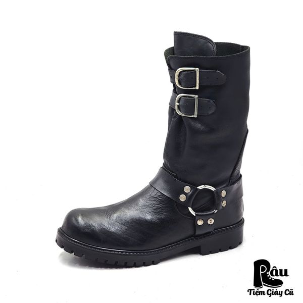 |SIZE 40| MODA DE ESPANA DOUBLE BUCKLE BLACK HARNESS BOOT AS40-7363 