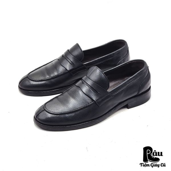  |SIZE 41| A.TESTONI BLACK SPLIT-TOE PENNY LOAFER Z41-7507 