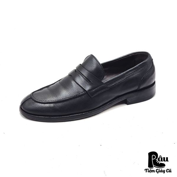  |SIZE 41| A.TESTONI BLACK SPLIT-TOE PENNY LOAFER Z41-7507 
