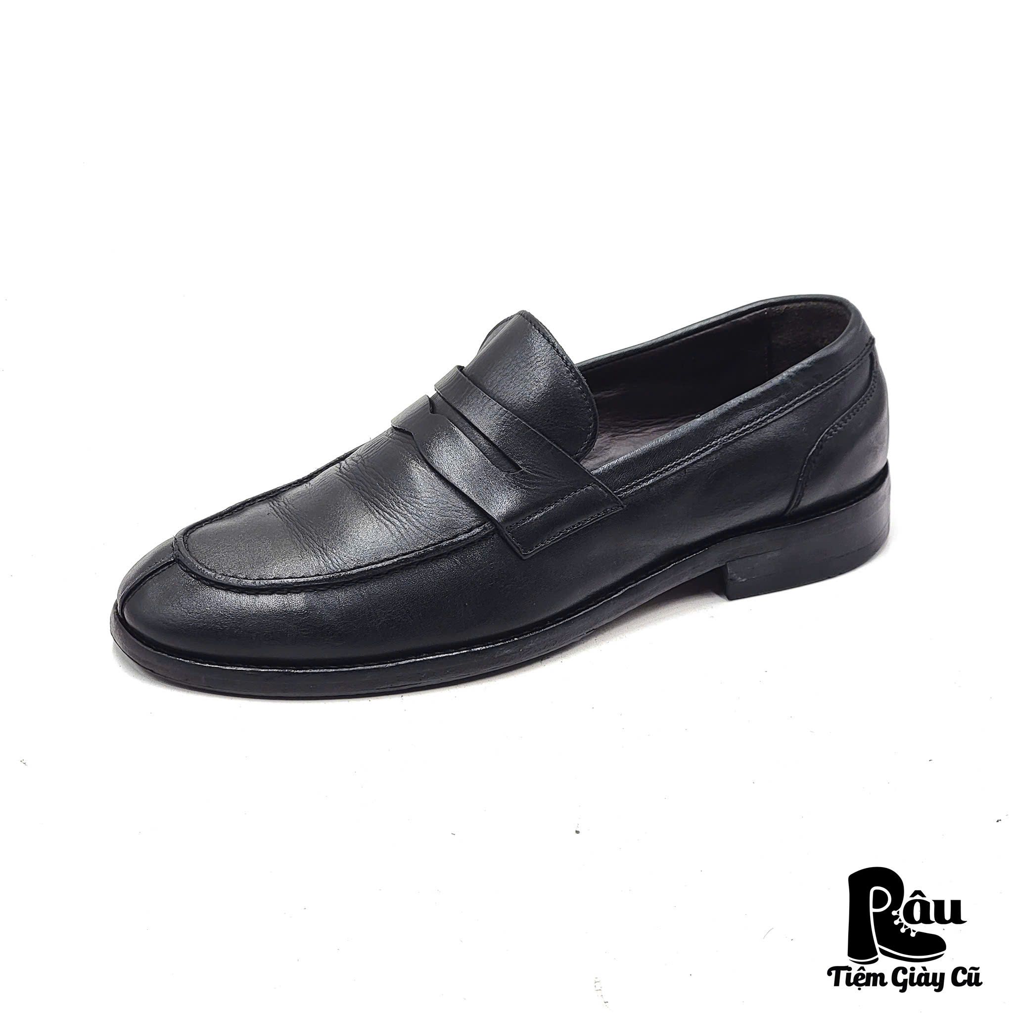  |SIZE 41| A.TESTONI BLACK SPLIT-TOE PENNY LOAFER Z41-7507 