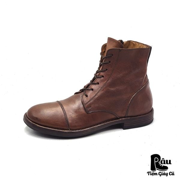  |SIZE 40| MOMA BROWN VEG TAN SIDE-ZIP ANKLE LACE-UP BOOT Z40-7515 