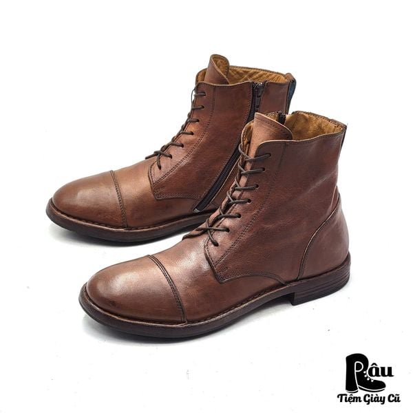  |SIZE 40| MOMA BROWN VEG TAN SIDE-ZIP ANKLE LACE-UP BOOT Z40-7515 