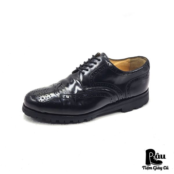  |SIZE 38.5| BERWICK 1707 2370 BLACK BROGUE WINGTIP LUG SOLE DERBY SHOES Z38.5-7528 