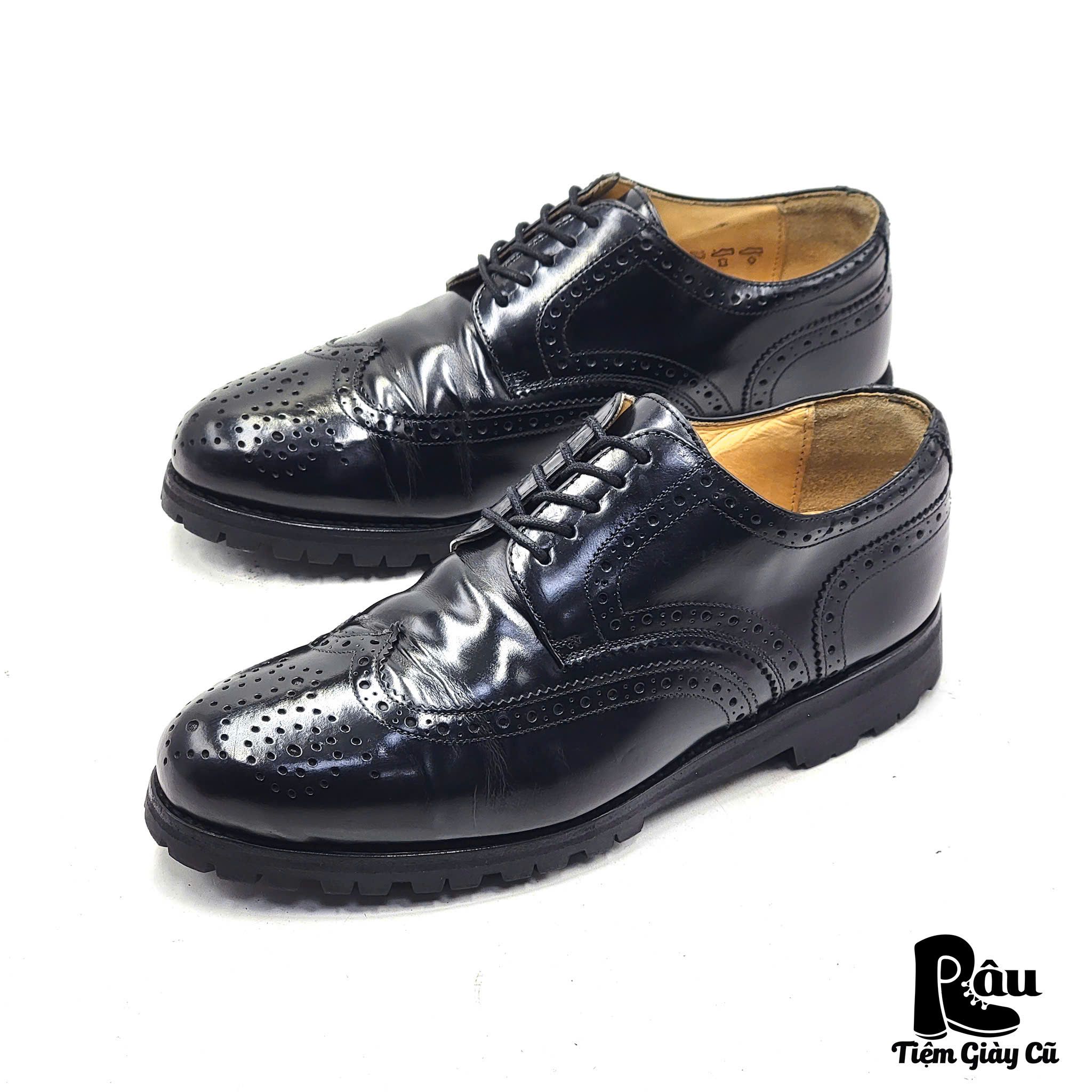  |SIZE 38.5| BERWICK 1707 2370 BLACK BROGUE WINGTIP LUG SOLE DERBY SHOES Z38.5-7528 