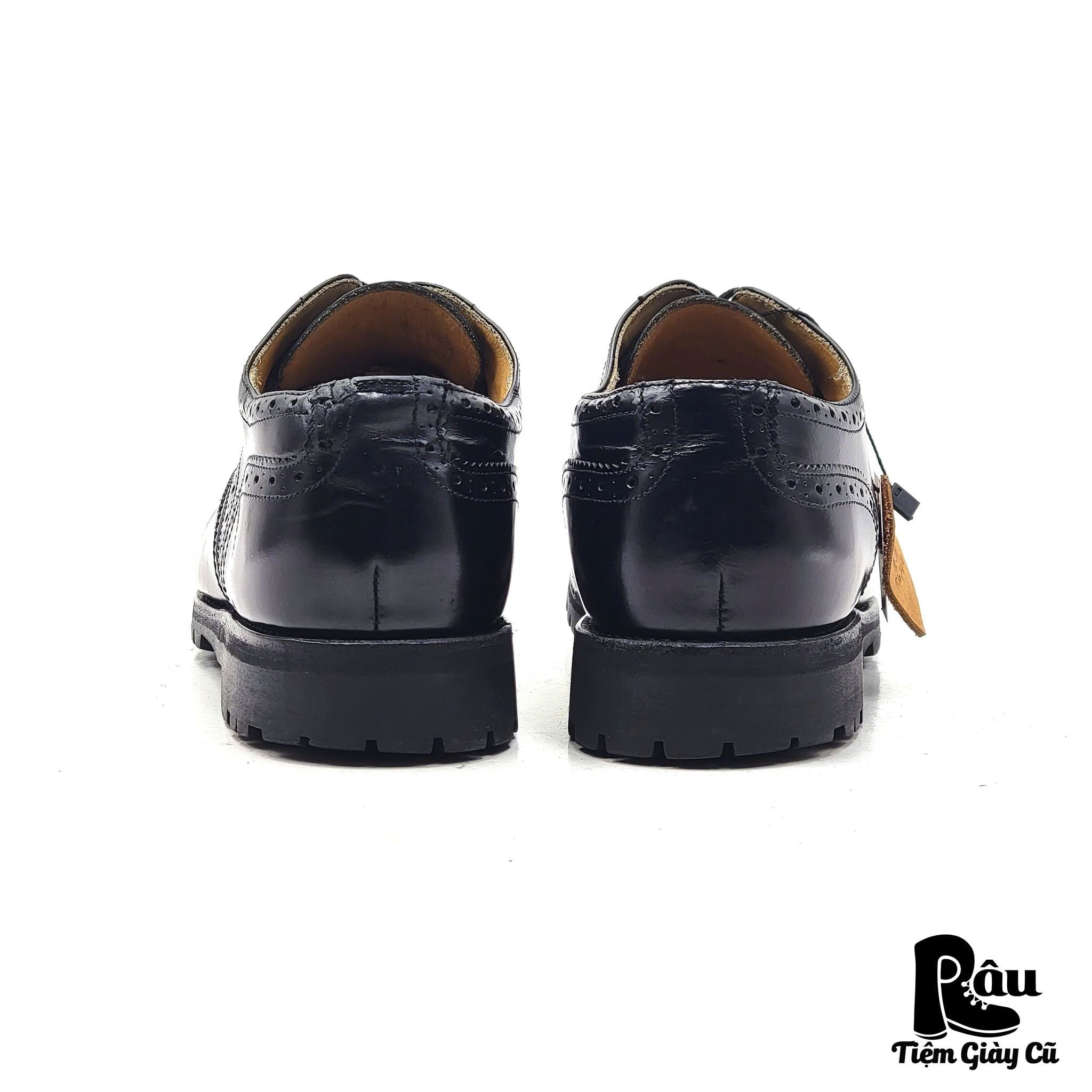  |SIZE 38.5| BERWICK 1707 2370 BLACK BROGUE WINGTIP LUG SOLE DERBY SHOES Z38.5-7528 