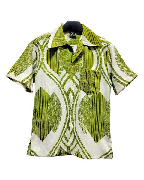  |SIZE M| BINDU GREEN ABSTRACT PRINTED HAWAIIAN BUTTON UP SHIRT AOM-7579 