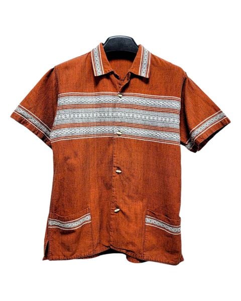  |SIZE M| VINTAGE WOVEN FABRIC BEACH SHIRT AOM-7580 