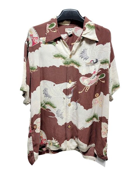  |SIZE XL| KULA BY ETERNAL JAPANESE ORIENTAL CRANE SILK HAWAIIAN BUTTON UP SHIRT AOXL-7582 