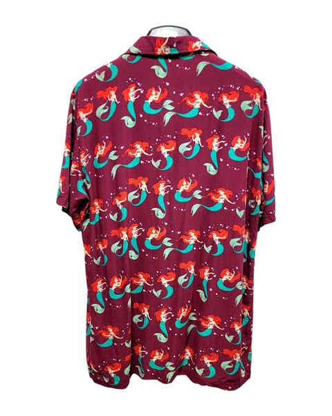  |SIZE L| TOKYO DISNEY RESORT LITTLE MERMAID ARIEL RAYON HAWAIIAN BUTTON UP SHIRT AOL-7584 