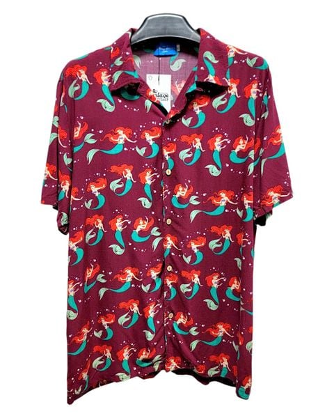 |SIZE L| TOKYO DISNEY RESORT LITTLE MERMAID ARIEL RAYON HAWAIIAN BUTTON UP SHIRT AOL-7584 