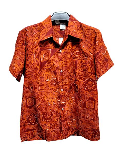  |SIZE M| CLEAR HORIZONS HAWAII TRIBAL PRINTED HAWAIIAN BUTTON UP SHIRT AOM-7590 