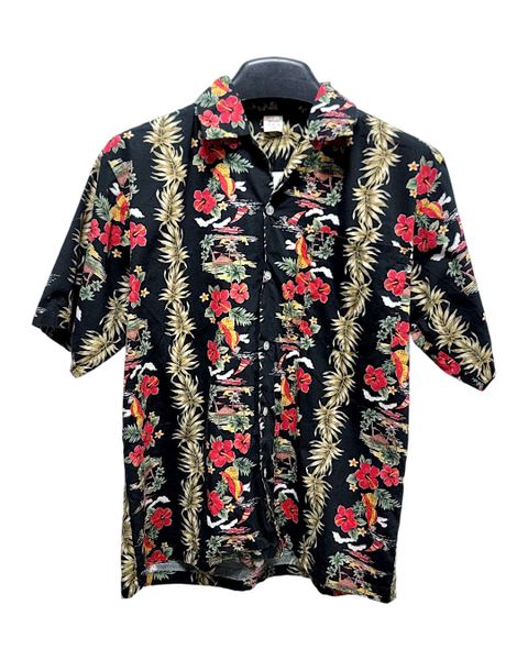  |SIZE M| BLACK TROPICAL HAWAIIAN SHIRT AOM-7539 
