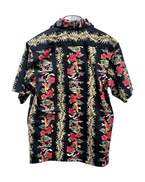  |SIZE M| BLACK TROPICAL HAWAIIAN SHIRT AOM-7539 