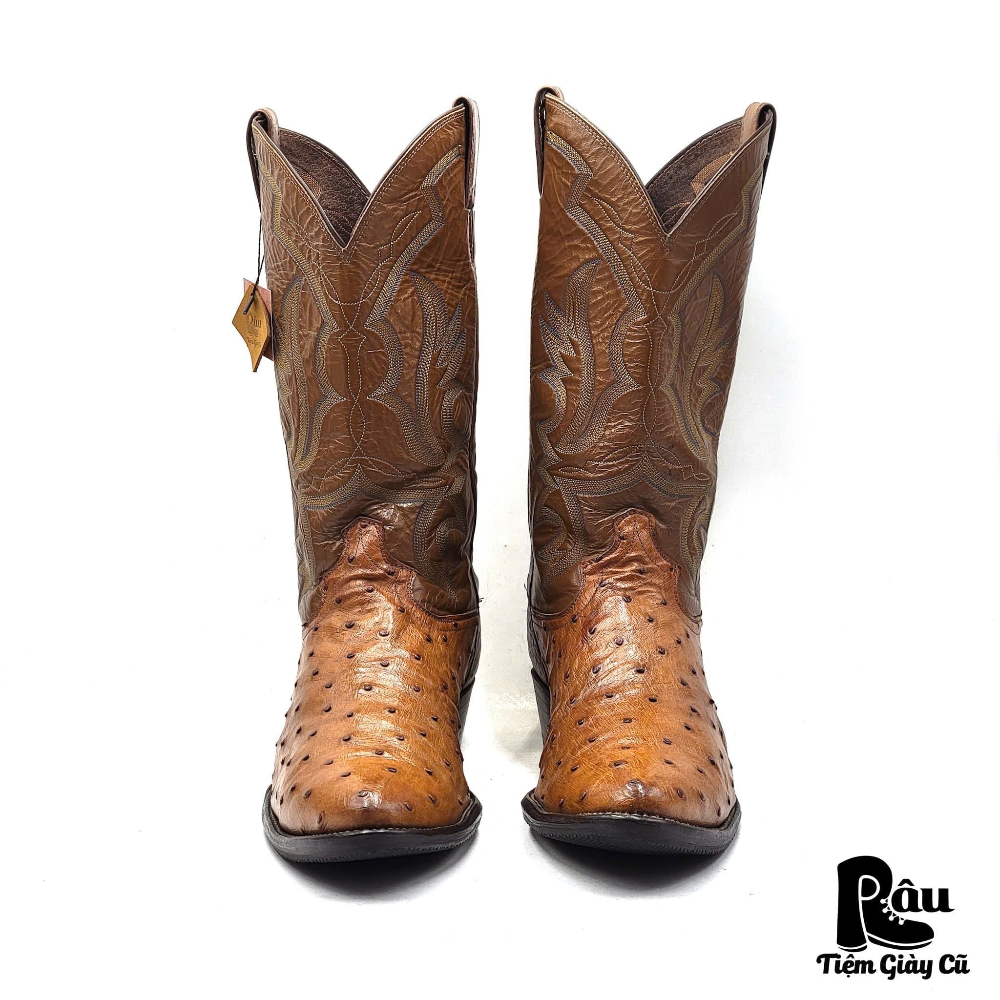  |SIZE 44.5| JUSTIN 8925 COGNAC FULL QUILL OSTRICH COWBOY BOOT AM44.5-7600 