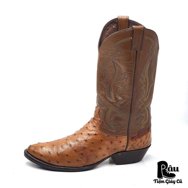  |SIZE 44.5| JUSTIN 8925 COGNAC FULL QUILL OSTRICH COWBOY BOOT AM44.5-7600 