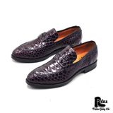  |SIZE 39| SPERONI HANDMADE DARK AMETHYST CROCODILE EMBOSSED PENNY LOAFER AW39-7605 