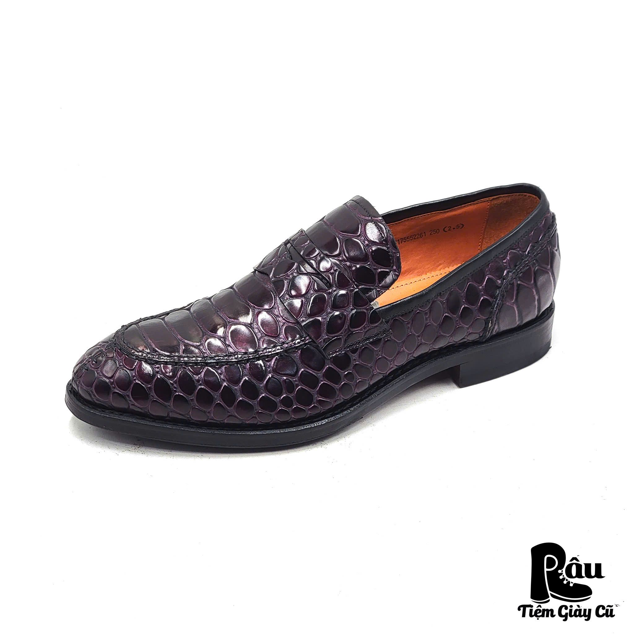  |SIZE 39| SPERONI HANDMADE DARK AMETHYST CROCODILE EMBOSSED PENNY LOAFER AW39-7605 