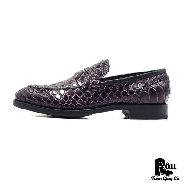  |SIZE 39| SPERONI HANDMADE DARK AMETHYST CROCODILE EMBOSSED PENNY LOAFER AW39-7605 