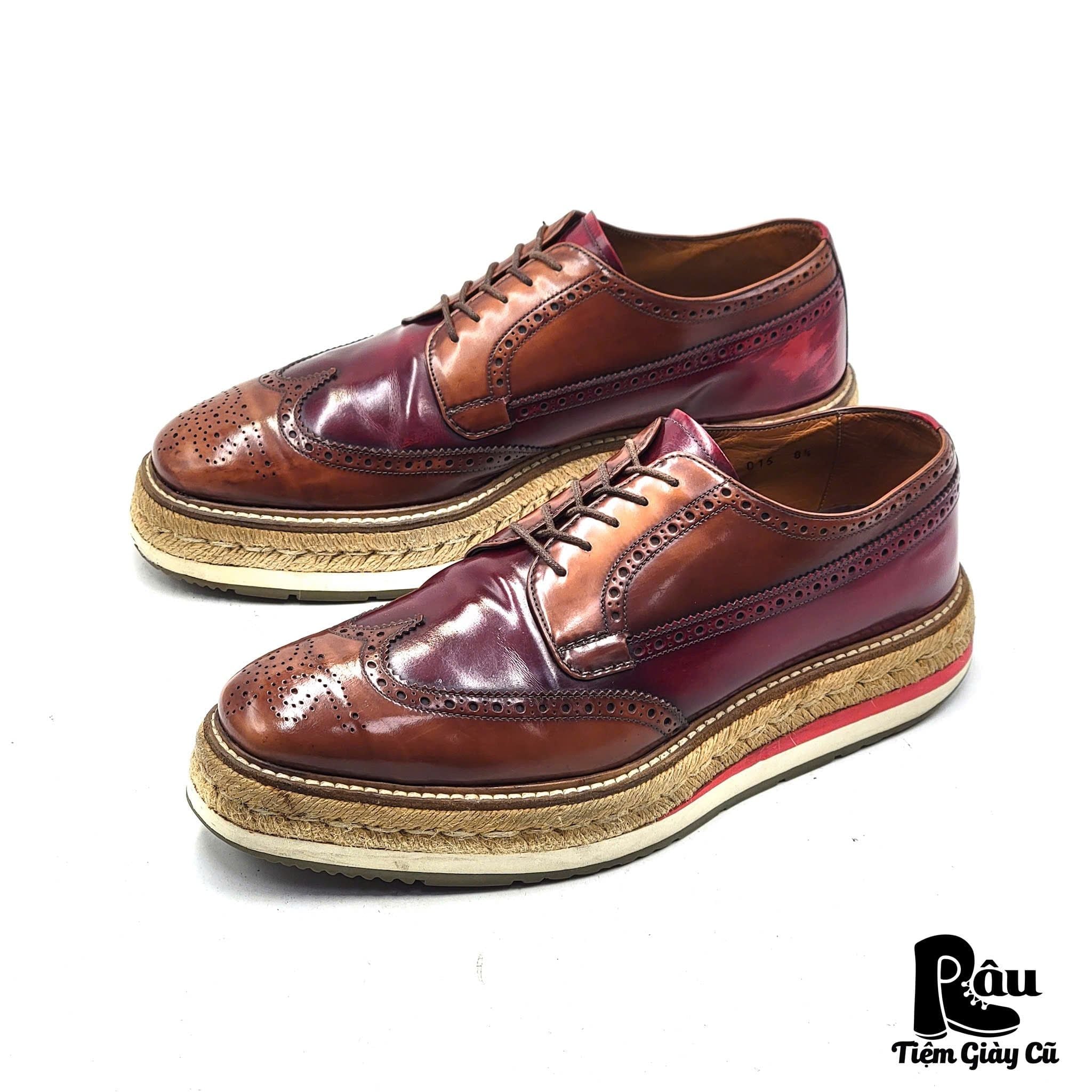  |SIZE 42| PRADA 2EG 015 TWO-TONE WINGTIP PLATFORM LACE UP SHOES KG42-7622 