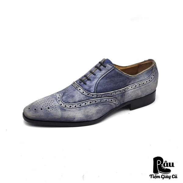  |SIZE 43| GIORGIO 1958 PLATINUM MTO BLUE SUEDE WINGTIP BROGUE OXFORD SHOES AW43-7625 
