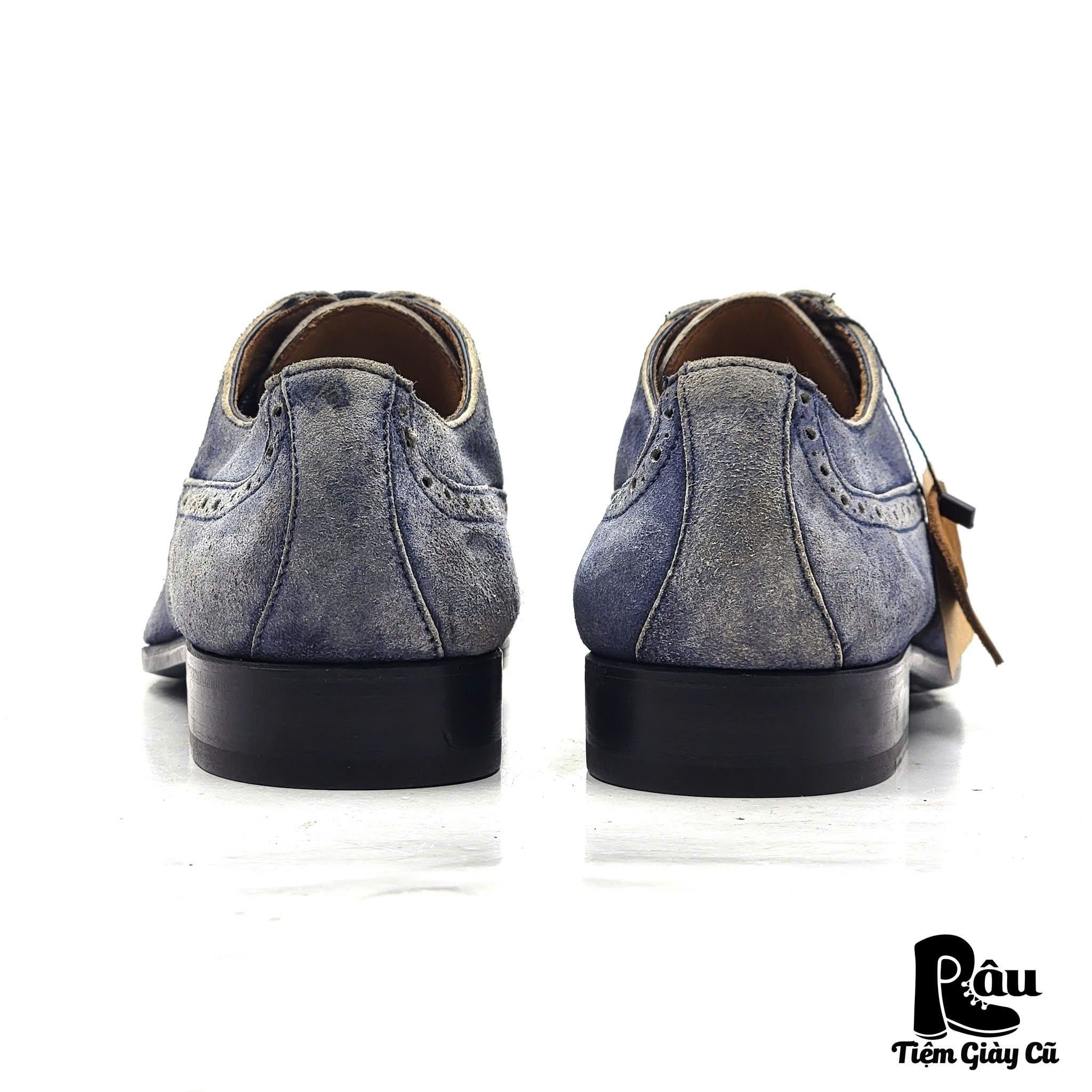  |SIZE 43| GIORGIO 1958 PLATINUM MTO BLUE SUEDE WINGTIP BROGUE OXFORD SHOES AW43-7625 