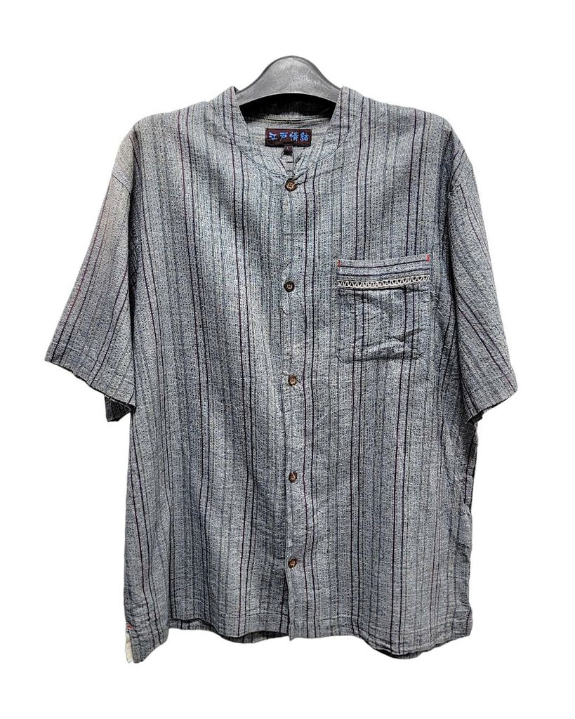  |SIZE L| POCKET STRIPED BUTTON UP SHORT SLEEVE SHIRT AOL-7478 