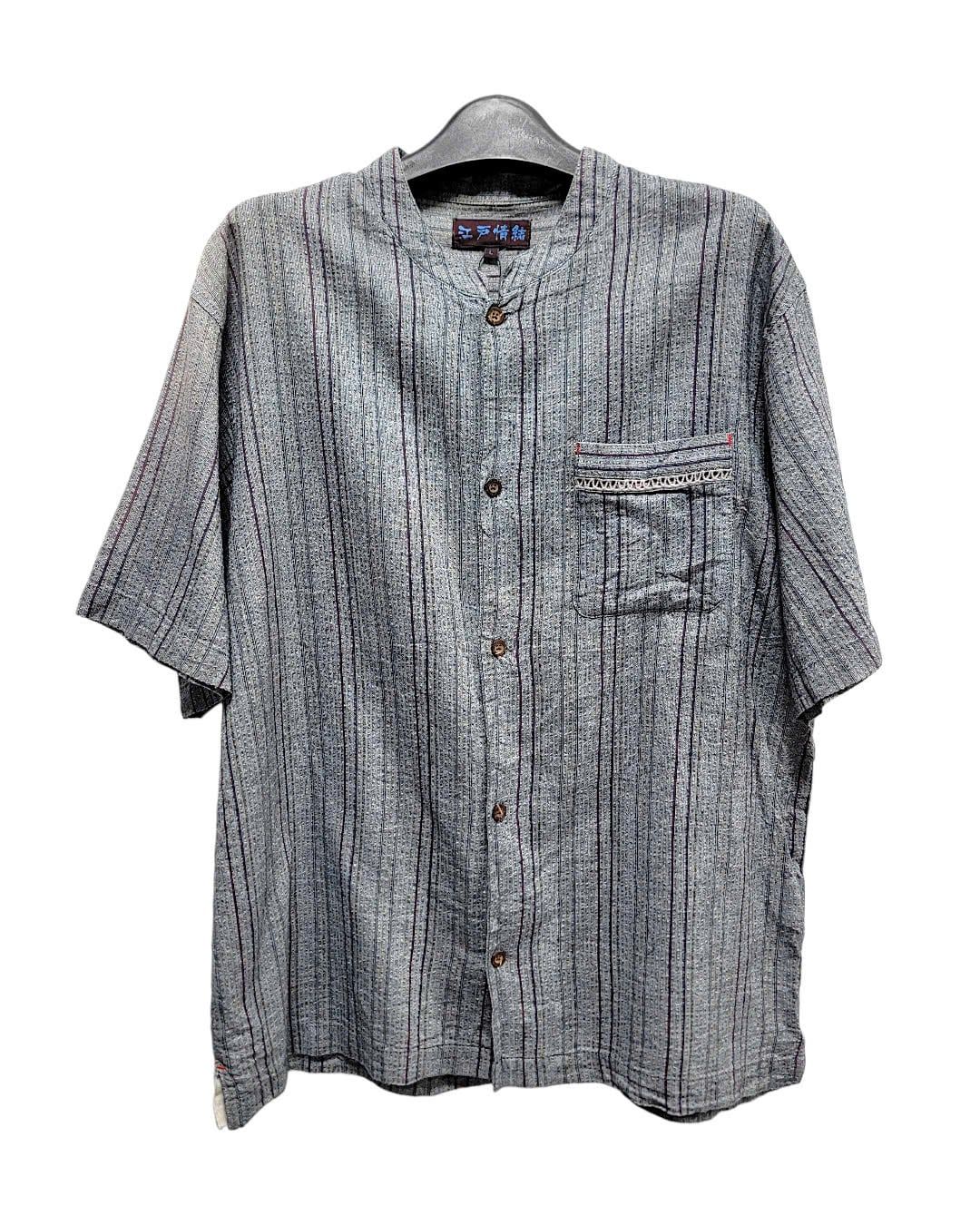  |SIZE L| POCKET STRIPED BUTTON UP SHORT SLEEVE SHIRT AOL-7478 